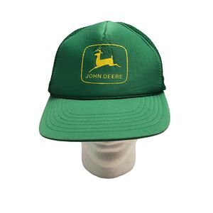 Vintage John Deere Tractor Hat Green Trucker Mesh Back Logo Cap SnapBack